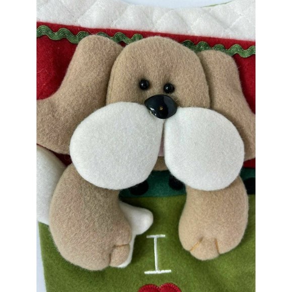 Plush Dog Christmas Stocking 16" X 10" Ivory, Red & Green Bone Shape - Picture 3 of 5
